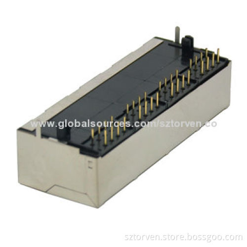 Side-entry Modular Jack, 1x4, Shielded, Available in 1x1-1x8 Poles